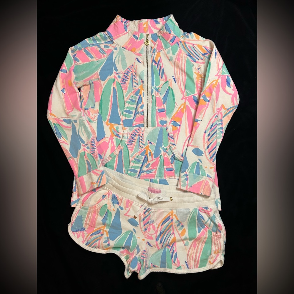 Lilly Pulitzer Pink and Blue Patterned Hoodie Set - Picture 1 of 2
